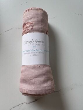Pink Organic Cotton Muslin Wrap - Breathable Multi-Use Blanket